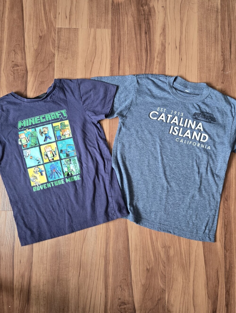 Set of 2 Blue Short Sleeve t-shirts Minecraft & Catalina Island GUC Kids 6-7